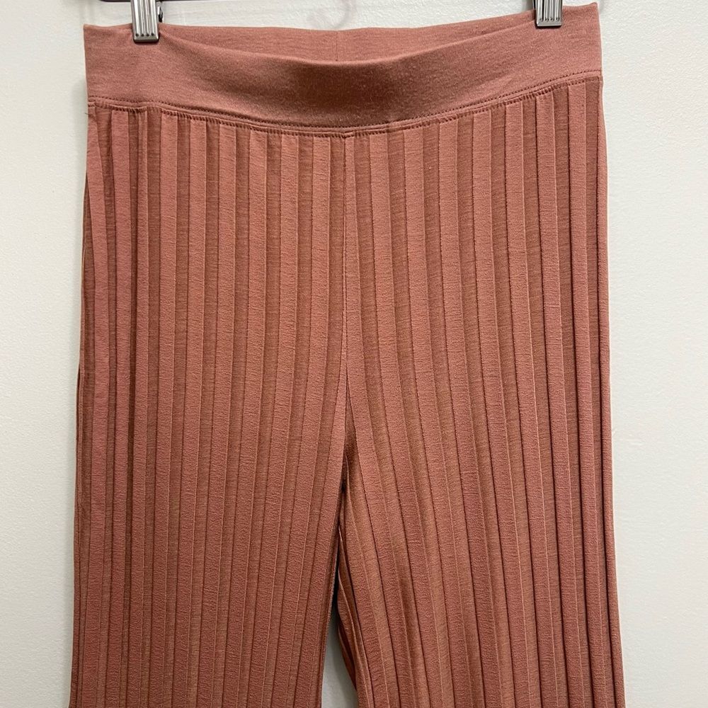 Jonathan Simkhai Standard Celia Ribbed Pleated Wide Leg Stretch Pants in Teak M - Picture 4 of 10